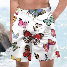 Shorts de taille plus masculine 2024 Summer Pianpian Butterfly Dance 3D Pantalon de plage pour hommes imprimés numériques