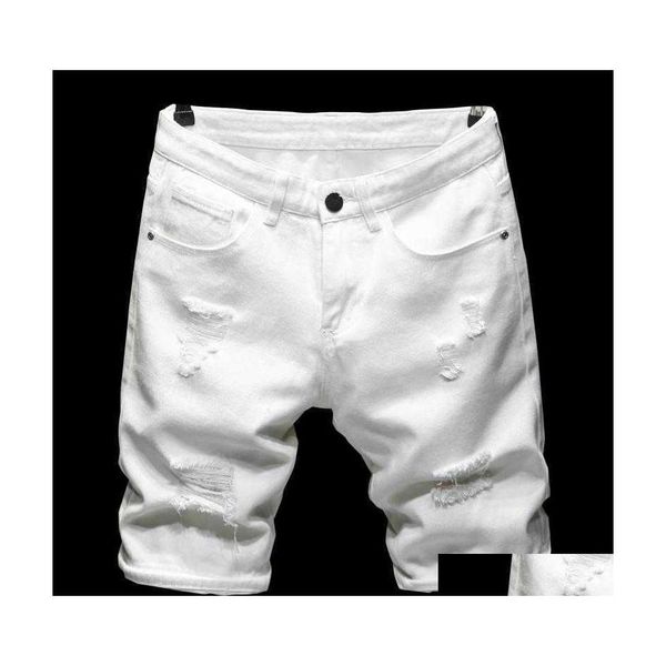 Shorts pour hommes grande taille été pur blanc noir léger déchiré classique vêtements jeunes hommes Slim droite Jeans Pf0C Drop Delivery Ot1Gt