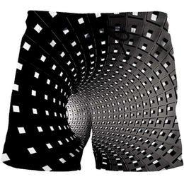 Shorts de taille plus masculine Whirlpool noir décontracté 3D Pantalon de plage géométrique tridimensionnel à grande taille pour short pour hommes en grande taille
