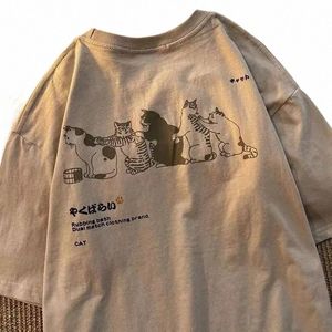 Camiseta de talla grande para hombre Ropa Hip Hop Cat Shower Street Camiseta con estampado Casual Cott 2024 Camiseta de manga corta de verano para mujer h04d #