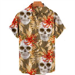 Heren plus T -stukken Polos 2024 Zomer Nieuwe 3D Digitale gedrukte schedelpatroon Casual Fashion Loose Hawaiiaans shirt Casual shirts