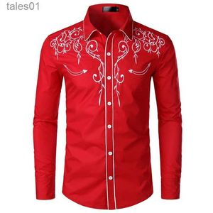 Hommes Plus Tees Polos Floral Broderie Rouge Tuxedo Chemise Mâle Slim Manches Longues Hommes Chemises Habillées Chemise Homme Fête De Mariage pour Hommes yq240401