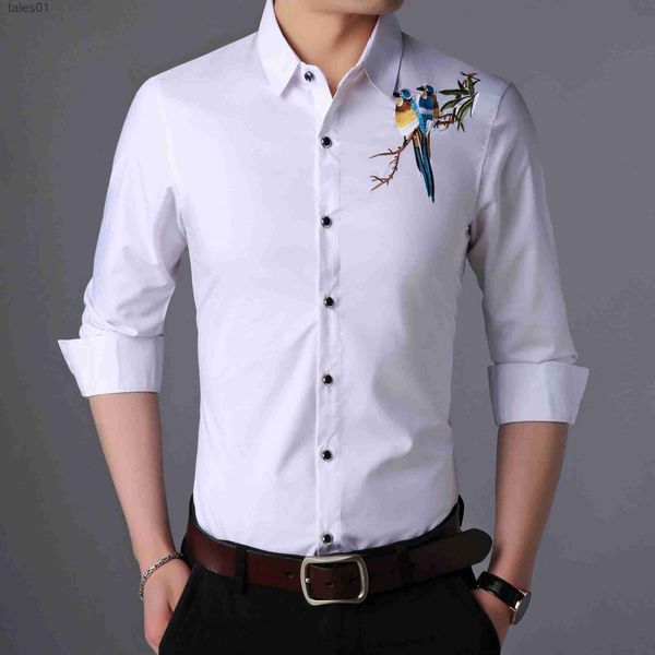 Hommes Plus Tees Polos Homme Loisirs Broderie Chemises À Manches Longues Robes Florales Mâle Casual Oiseaux Motif Vêtements Livraison Gratuite yq240401