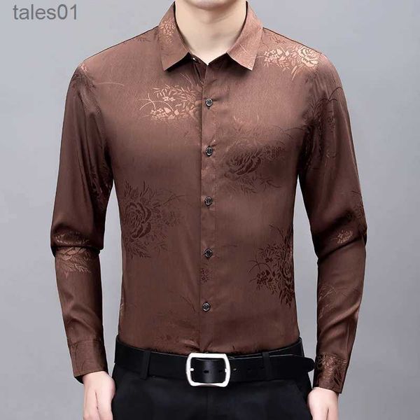 Hommes Plus Tees Polos Homme Soie Vêtements Floral Chemises Douces À Manches Longues Mâle Popeline Fleurs Robes Livraison Gratuite yq240401