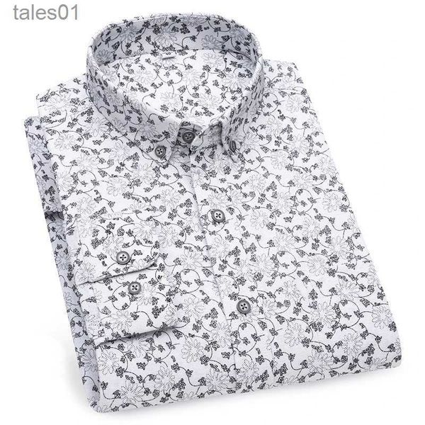 Hommes Plus Tees Polos Hommes 100% coton Oxford Chemises à manches longues Imprimé floral Respirant Bureau Robe Chemise Casual Mode Standard Workwear yq240401