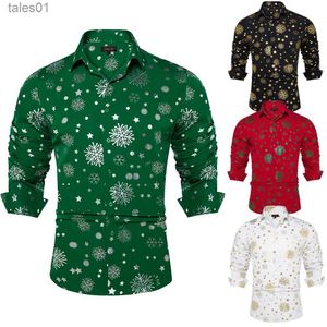 T-shirts pour hommes Polos Chemises de Noël pour hommes à manches longues Rouge Noir Vert Nouveauté Vêtements de fête de Noël Chemise et chemisier avec motif de flocon de neige yq240401