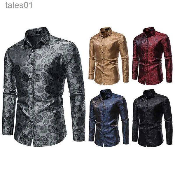 Hommes Plus Tees Polos Hommes Floral Noir Robe Chemises 2023 Élégant Nouveau Manches Longues Steampunk Chemise Hommes Party Club Bar Social Mâle Chemise Homme yq240401