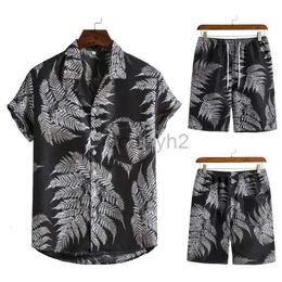 Men's Plus Tees Polos New Men's Shirt Set with Hawaiian Beach Style Suit Collar 3D Pantalon de plage à manches courtes imprimées