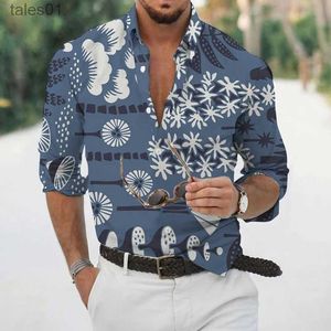 Hommes Plus Tees Polos Nouveaux Hommes Chemises Habillées À Manches Longues Simple Boutonnage Tops Floral Impression Numérique Fête Vacances Casual Streetwear yq240401