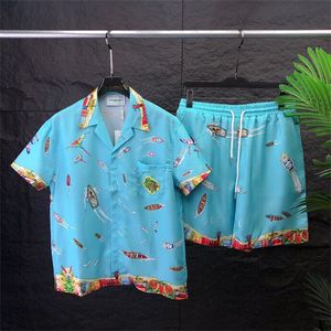 Heren plus T -stukken Polos Zomer Nieuw Fashion Crew Neck T -shirt Katoen Korte Mouw Shirt Hawaiiaans Strand Print Shirt Shorts Sportpak R44S2G