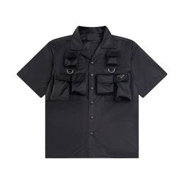 Heren plus T-stukken Polos zomer Nieuwe driehoek Logo Multifunctioneel zakje Nylon Shirt Short-mouwen shirt