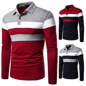 Polos de polo para hombre Camisas de manga larga Colores contrastantes Polo Camiseta Casual Solapa Primavera Sudadera Colorblock Top 3 colores