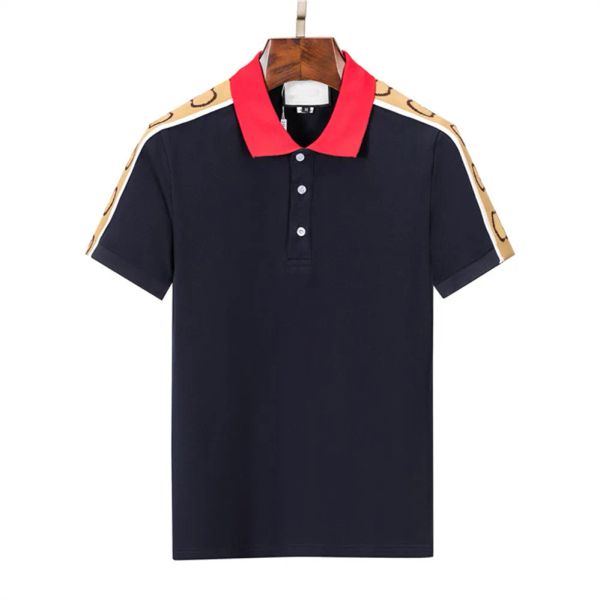 Polo homme noir et blanc couleur rouge lumière luxe manches courtes couleur couture haut de gamme 100% coton lettre classique revers décontracté T-shirt mode européenne 3XL 2X