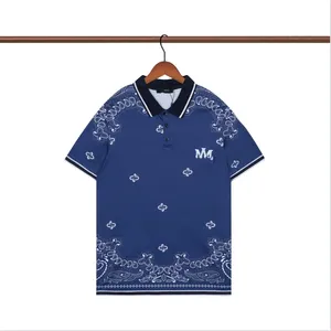 Poloshirt voor heren Trendy blauw cashewnoot veelkleurige print I tienershirts met halterhals en korte mouwen