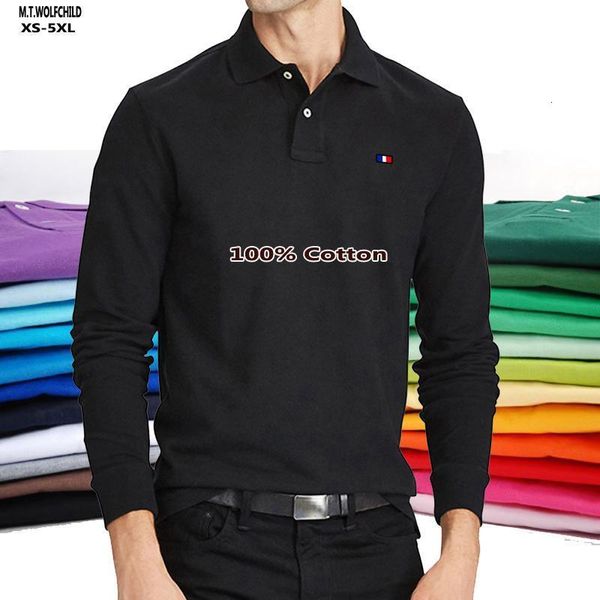 Polos pour hommes 100% coton de haute qualité printemps automne hommes polos décontracté classique à manches longues polos hommes mode vêtements hommes hauts XS-5XL 230915