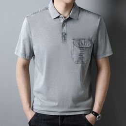 Herenpolo's 100% katoenen poloshirt mannen Korte mouw Korte mouw Solide zomer kleding Pocket Pocket Casual Koreaans mannelijk poloshirt los T -shirt Homme 230522