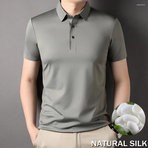 Polos pour hommes 13,5% modal 1,8% soie cool et confortable polo hommes manches courtes marque non-rides poloshirt homme de haute qualité