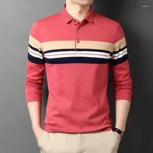 Heren Polos 2022 Fashion Cotton Men Polo shirt lange mouw herfst en lente gestreepte voor man Koreaanse stijl kleding tops