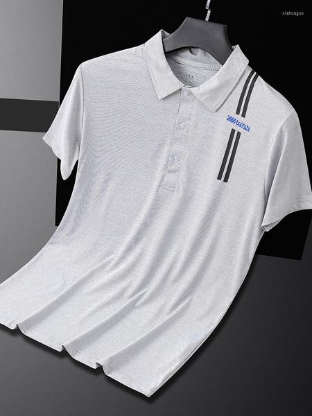 Polos pour hommes 2022 chemise d'été de haute qualité hommes affaires décontracté soie Slip revers à manches courtes T-shirt taille XXL XXXL