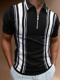 Polos pour hommes 2022 hommes chemises été haute qualité décontracté mode à manches courtes rayé S hommes col rabattu fermetures à glissière t-shirts
