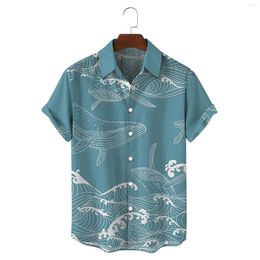Heren Polos 2022 Zomer Hawaiiaans shirt 3D T-shirt Retro Whale Sea Wave Patroon Korte mouw Man Vakantie Beach Casua Camisa