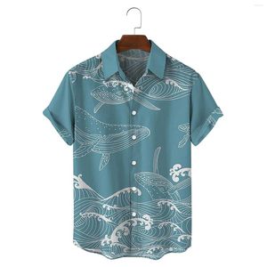 Polos homme 2022 été chemise hawaïenne 3d T-shirt rétro baleine mer vague motif manches courtes homme vacances plage Casua Camisa