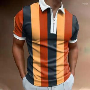 Polos para hombres 2022 Verano de alta calidad Camisas para hombres Rayas Casual Manga corta para hombre Turn-Down Collar Cremallera Camisa EE. UU. Tamaño Mild22