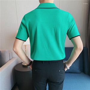 Polos pour hommes 2023 noir/kaki/vert été mode contraste couleurs à manches courtes en tricot Polo hommes vêtements col rabattu hauts t-shirts