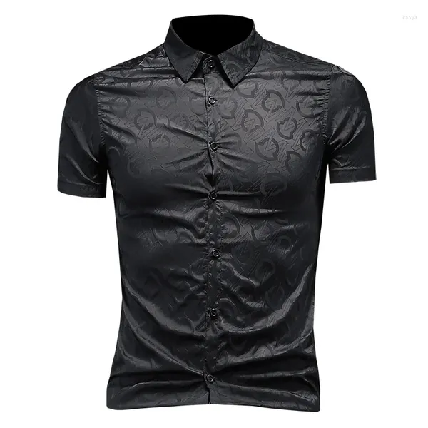 Polos pour hommes 2023 Business Casual Dark Jacquard Chemise à manches courtes Soie glacée Respirant Cool Mince Demi-repassage