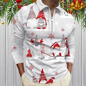 Polos pour hommes 2023 Revers de Noël Demi-fermeture à glissière Impression Chemisier Fête Cadeau drôle Chemise de vacances d'hiver Mâle à manches longues