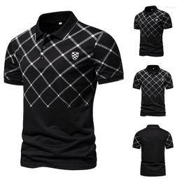 Herren Polos 2023 Kleidung Streifen Kariert Kurzarm Hemd Solide Einfache Business Casual Top Slim Fit Sommer Stil