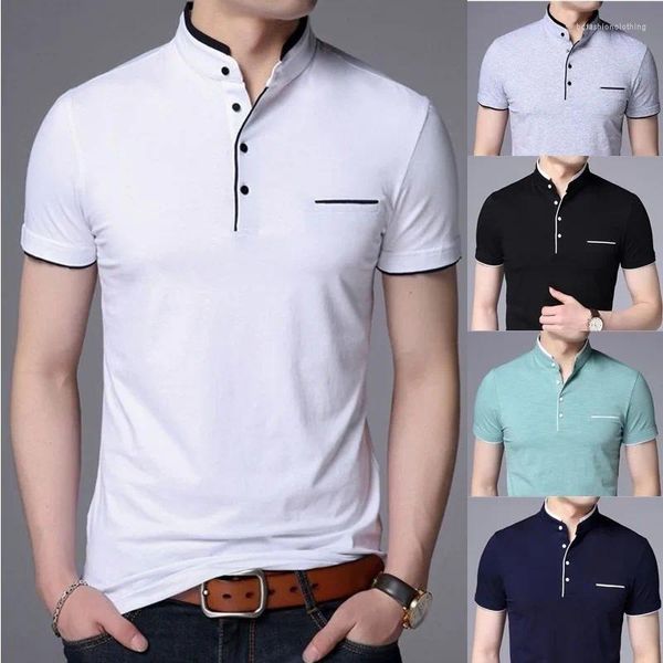 Polos para hombres 2023 Moda Mandarin Collar Manga corta Polo Camiseta Hombres Primavera Verano Estilo Top Marca Ropa Slim Fit Algodón