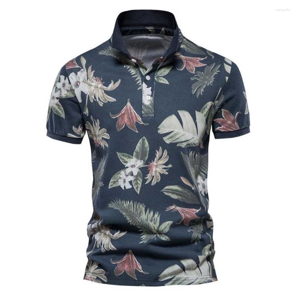 Polos pour hommes 2023 Hawaii Style polos pour hommes coton à manches courtes qualité feuille imprimé T vêtements d'été