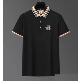Heren Polo's 2023 Li Xia Shirt Geruite Kraag T-shirt Geborduurd Zakelijk Heren Gemerceriseerde Katoen Korte Mouw Dames Top Drop Levering Dh0M8