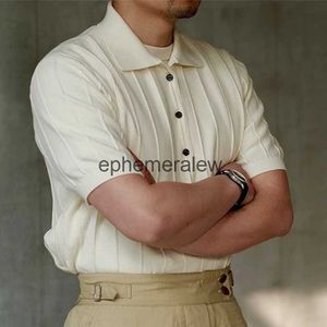 Polos pour hommes 2023 Vêtements pour hommes Polo en tricot de luxe Casual rayé boutonné couleur unie T-shirt à manches courtes pour hommes respirant M-3XLephemeralew