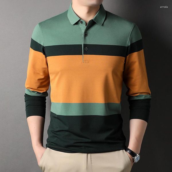 Polos pour hommes 2023 Polo pour hommes à manches longues rayé automne multicolore mode vêtements décontracté mâle style coréen t