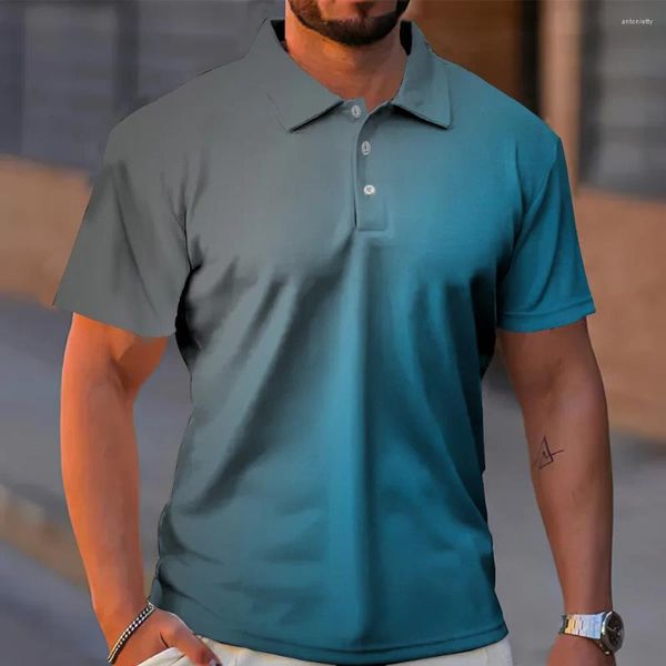 Polos pour hommes 2023 Polo T-shirt d'été T-shirts imprimés dégradés Chemises à manches courtes Modèle de mode Tops Streetwear