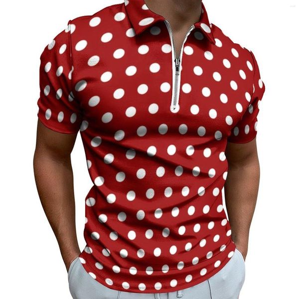 Polos pour hommes 2023 Rétro Polka Dot T-shirts décontractés Spots Imprimer Polos Zipper Y2K Chemise Homme Top personnalisé Grande Taille3XL