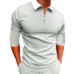 Polos pour hommes 2023 Printemps Casual T-shirt à manches longues Couleur unie Slim Fit Zip Pull Pull Polo