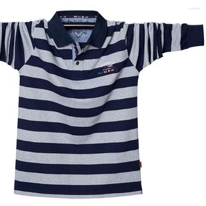 Polos pour hommes 2023 printemps grande taille mode rayé couture POLO chemise anglais broderie revers lâche élastique à manches longues T-shirt