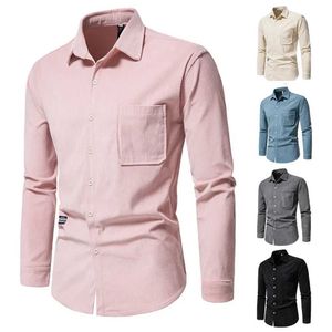 Polos masculins 2023 printemps / été Nouveau coulé en velours côtelé à manches longues à manches à manches à manches longues Q240508