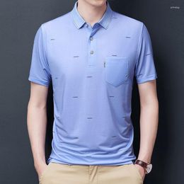 Polos masculinos 2023 verão negócios casual moda tendência solta roupas de grandes dimensões cor sólida lapela emendado bolso botão camisa polo