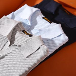 Hommes Polos 2023 été décontracté tricoté polos hommes mode couleur unie coupe ajustée à manches courtes Homme respirant chemise