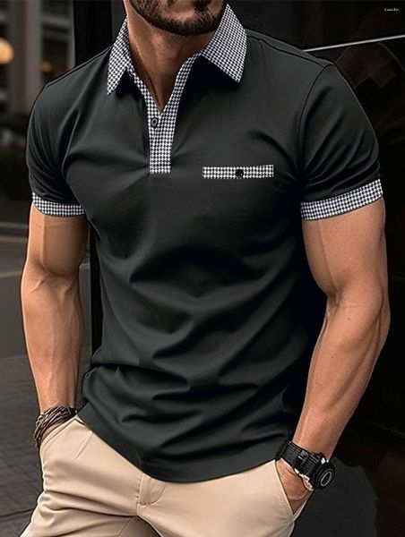 Polos de hombre 2023 verano Casual de manga corta Polo moda de oficina camiseta a cuadros de mil pájaros transpirable