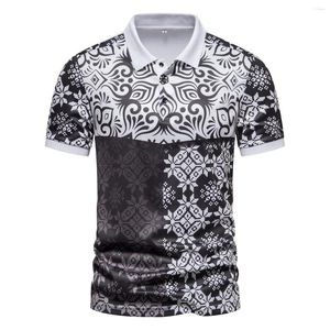 Heren Polos 2023 Summer Fashion Heren Casual Dunne Soft Polo Shirt Print contrasterend patroon Stripe Short Sleeve Joggers Rapel T-shirt