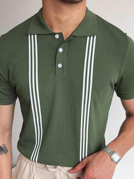 Polos pour hommes 2023 été vert (hommes) rayé à manches courtes Slim tricot Polo rayé