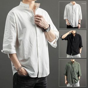 Hommes Polos 2023 été hommes lin coton T-shirt à manches courtes col en v respirant doux lâche mince blanc T-shirt asiatique taille M-XXXL