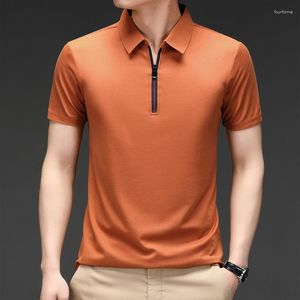 Polos pour hommes 2023 été surdimensionné mince à manches courtes couleur unie col polo épissé fermeture éclair vêtements amples mode affaires POLO chemise