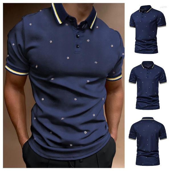 Polos para hombre, camiseta Polo de verano 2023, camisetas con estampado azul marino y cuello vuelto, camisetas informales a la moda, camisetas gráficas para hombre