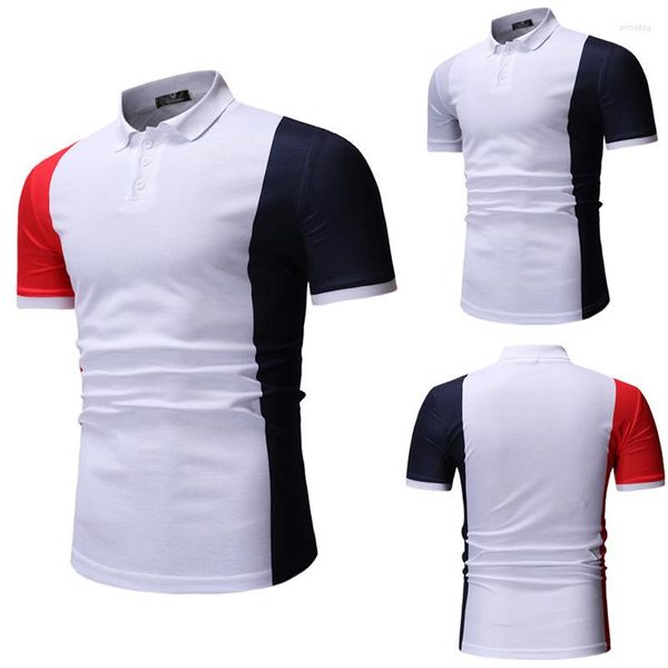 Polos pour hommes 2023 été Style couleurs mélangées T-Shirt hommes décontracté mode revers Base chemise-40